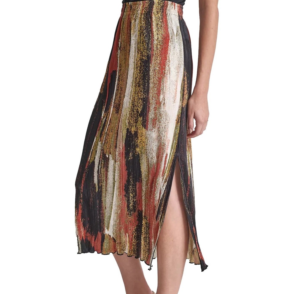 DKNY Womens Abstract Paint Stroke Printed Plisse Midi Skirt Size Medium NWT